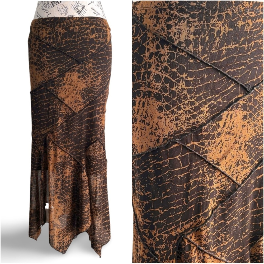 🇨🇦 Svetlana Black Brown Snake Mesh Asymmetric Maxi Skirt Fairy Grunge